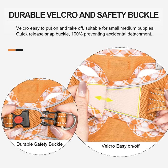 Нашийник для собак та котів, маленьких порід, з повідком, відбиваючий, дихаючий, анти-тяга, безпечний, помаранчевий (L)