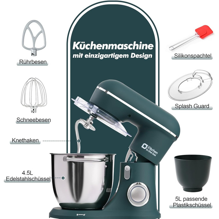 Кухонний комбайн Kitchen in the box: 4.5L та 5L, 1300W, 10+ швидкостей, з набором насадок (крюк, вінчик, гак)