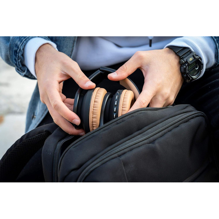 Бездротові навушники PowerLocus Over Ear Bluetooth з мікрофоном (Чорний/Коричневий)