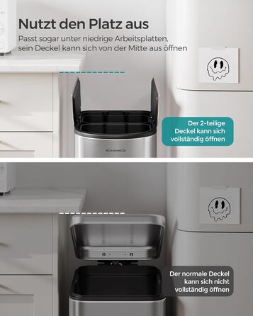 Сміттєве відро SONGMICS для кухні з сортувальником, 30/20 л, з педаллю, 2 відділення, білий + металік