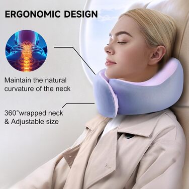 Подушка для шиї Gemice для подорожей, літака, з кріпленням на липучці, з піною з пам'яті, для дорослих, аксесуари для літака, сіра та фіолетова