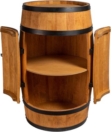 Wine Barrel Stand with Door - Alcohol Cabinet, Bottle Shelf, Wooden Shelves - Wine Barrel - Barrel Furniture - Wine Rack - Wine Rack - Wine Bar - Barrel Bar with Door - Barrel Bar Minibar 80cm High (Oak)