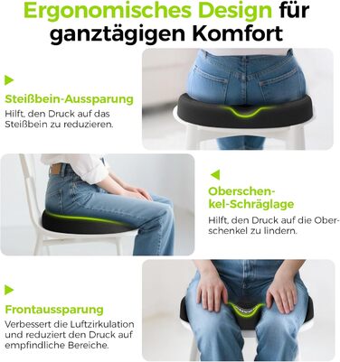 Ортопедична подушка для сидіння AUVON кругла з подвійною U-подібною формою та нахилом для полегшення навантаження на стегна, подушка для геморою, офісне крісло, автомобіль, сидіння, підвищує комфорт сидіння, покращує кровообіг, полегшує куприк