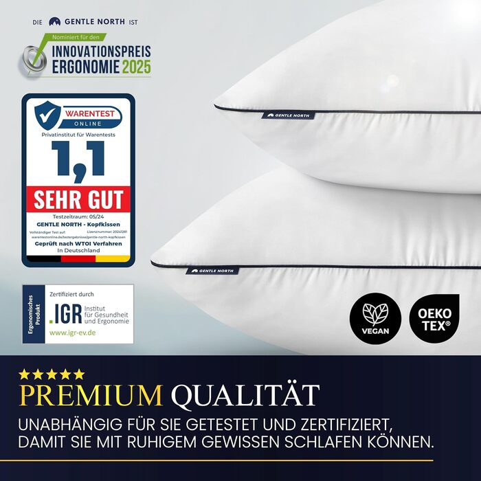 Gentle North High-Quality Hotel-Style Pillowcases (80x80 cm) - 2-Pack Fluffy, Ergonomic Sleep Pillows (Ökotex 100 Certified) - With Zipper - Washable up to 60° 2x | 80x80