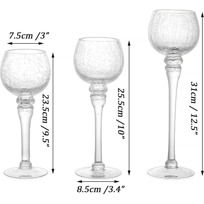Romadedi Tealight Candle Holders Candle Holders Glass - Lantern Candle Holders Decoration Queck 3-Piece Set 23.5/25.5/31.5 cm for Tealights, Votive Candles, Pillar Candles, Living Room Table Decoration, Wedding (Transparent)