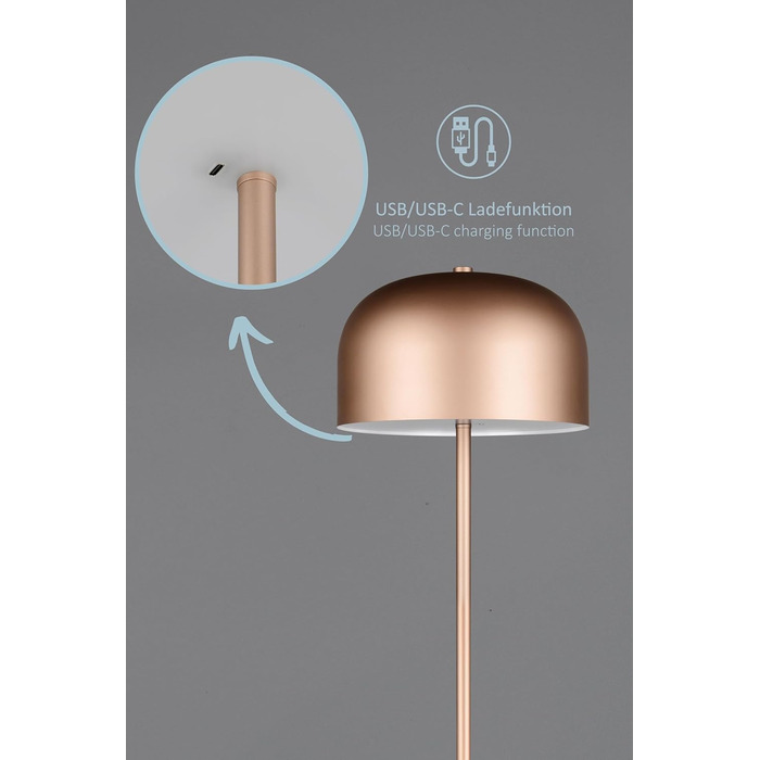 LED настільна лампа Julien: акумуляторна, USB-C, сенсорне керування, Ø 12 см, металева, 1.5W