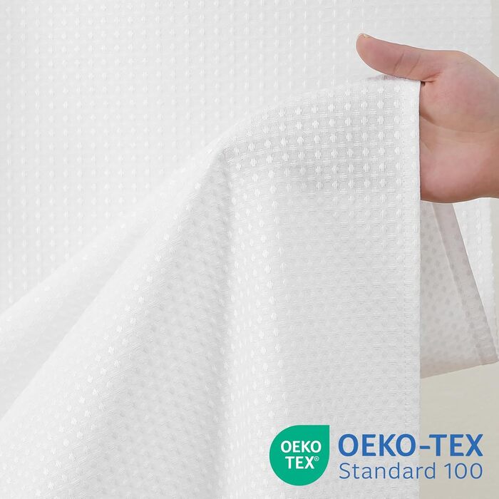 Водонепроникна штора для душу з вафельної тканини 180x190 см, 260 GSM, сіра. Преміум якість, антигрибкова, з 10 кільцями, готельний стиль, машинне прання