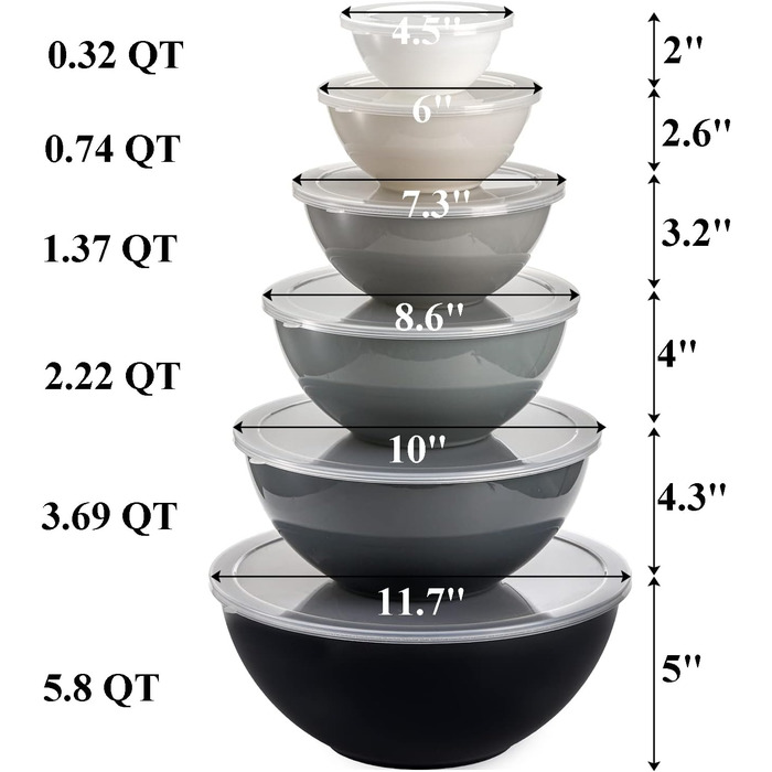 Okllen 12-Piece Plastic Mixing Bowls with Lids, Colorful Nesting Bowl Set, Stackable Mixing Bowls for Cooking, Baking, Fruits, Salads, Food Storage, Microwave and Freezer Safe