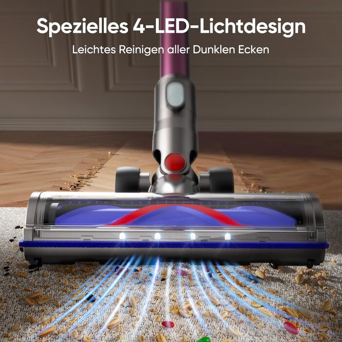 Насадка для пилососа Dyson V7 V8 V10 V11 V15 FLYLINKTECH з LED підсвіткою та 2 роликами (Червона)