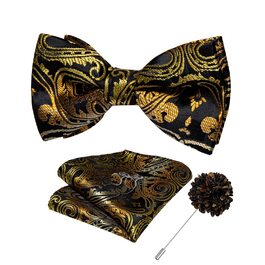 Краватка-метелик DiBanGu з нагрудником та краватковою галстуком. Комплект для весілля, вечірки, прому (Чорний, Золотий)