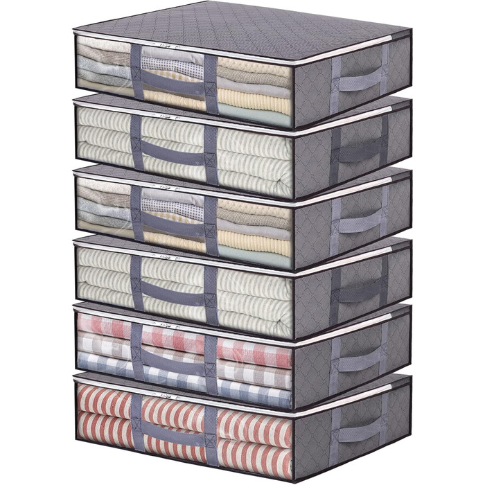 Набір з 4/6 підліжкових комодів Vieshful 40L, складні контейнери для зберігання постільної білизни з прозорими вікнами та посиленими ручками