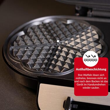 Вафельниця LEHMANN Doppel Waffeleisen Herzform - для випікання 10 вафель у формі серця, з антипригарним покриттям, регулюванням температури, індикатором нагріву, 1200W, чорний/срібний