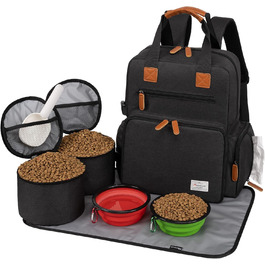 Modoker Airline Approved Pet Carrier Backpack with Organizer Pockets - Travel Tote Bag for Dogs & Cats - Includes Food Containers & Mat - Black