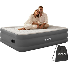 Надувний матрац-ліжко AVENLI самонадувний для 1 особи з інтегрованим насосом, висока ліжкомісце, флаокована поверхня для кемпінгу та дому (203x152x46 см)