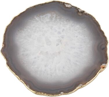 mookaitedecor Polished Natural Geode Agate Slices Coasters Set (2 Pieces), Decorative Stone Coasters for Glasses, Cups, Vases, Candles, Serving Plates, Name Cards for Wedding (Natural Color-Gold Accented Edge)