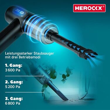 Електричний пилосос-фен HEROCKX, 3 швидкості, LED-ліхтар, акумулятор 2000mAh, зарядка Type-C, для чищення ноутбука, авто