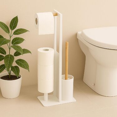 Набір для туалету Relaxdays: тримач туалетного паперу, щітка, тримач рулонів, білий/натуральний, 65 x 21 x 18 см