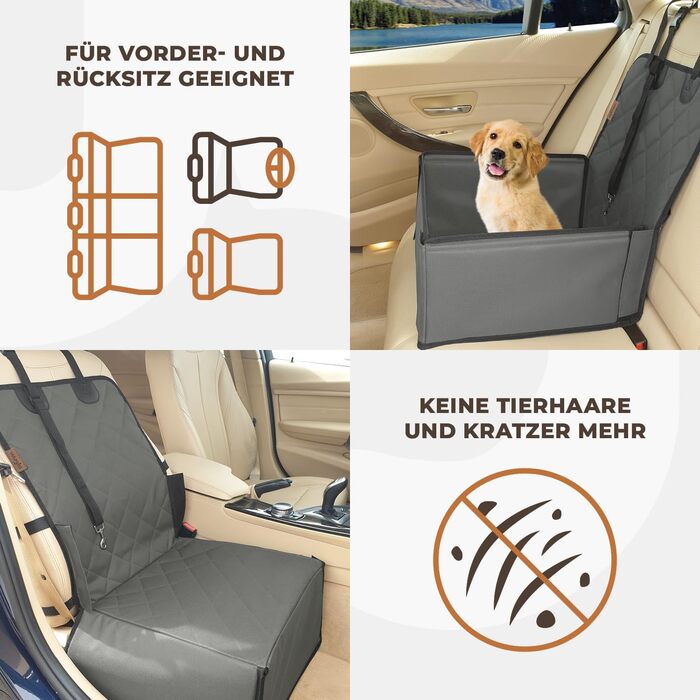 Extra Stable Dog Car Seat - High-Quality Car Seat for Small to Medium Dogs - Reinforced Walls and 3 Straps - Waterproof Dog Car Seat for Back and Front Seat (Gray)