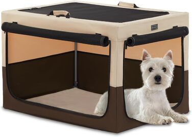 Клітка для собак Petsfit, складана, для середніх та маленьких собак, для дому, транспортування, з регульованим дизайном, з міцними сітчастими вікнами та м'якою підстилкою (61 x 46 x 43 см, колір кава)