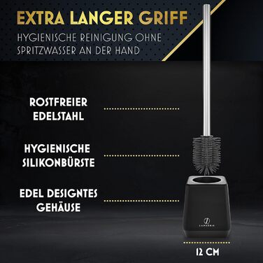 Силіконова щітка для унітазу з тримачем, чорна - без свердління, для гігієни