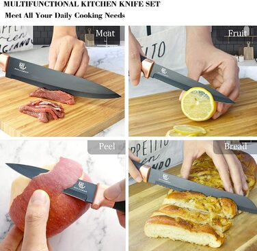 Набір кухонних ножів HL Zhujiabao 6 шт. з підставкою, професійний, нержавіюча сталь, антипригарне покриття, подарунковий