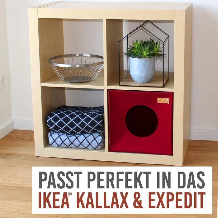 Кігтечка-будиночок для котів з фетру для полиць IKEA Kallax/Expedit, червона, для 2 котів