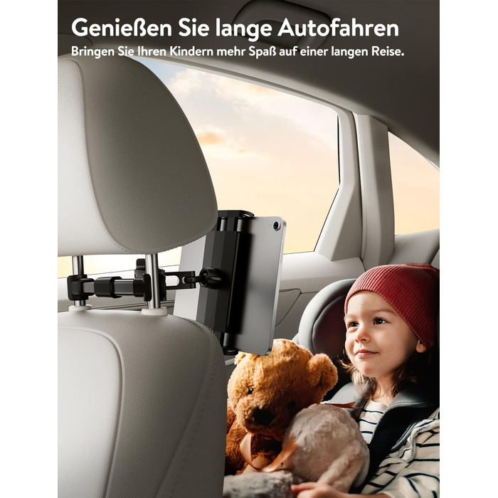 Тримач для планшету TRYONE в авто - кріплення на підголівник, висувний, для iPad, iPhone, Samsung Galaxy Tab, Kindle Fire HD, Switch, 4.7-11 дюймів, чорний