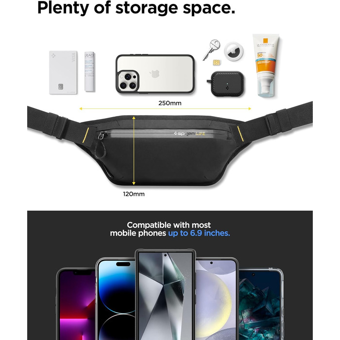 Чоловіча та жіноча поясна сумка Spigen Klasden Bauchtasche для подорожей, спорту та активного відпочинку - чорна