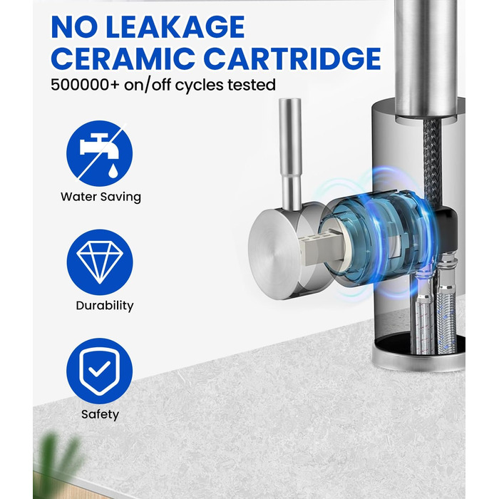 Висувний змішувач для кухні з 4 режимами – нержавіюча сталь, водоспад, високий тиск, 3/8 дюйма, для мийки