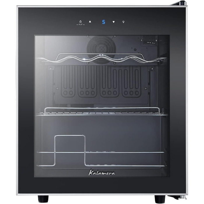 Kalamera 28-Bottle Wine Refrigerator with Touch Panel, Stainless Steel Door, 5-18°C Cooling Zone, Removable Wooden Shelves - KRC-86FCSS-W