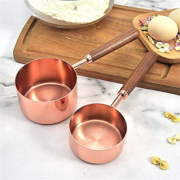 Measuring spoons, measuring spoons with walnut handle, copper-plated measuring spoons, measuring cup set, kitchen and baking utensils (Color: Gold, Size: Measuring cup, 4 pieces) (Color: Gold, Size: Measuring cup, 4 pieces)