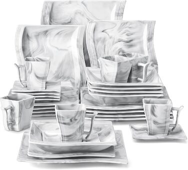MALACASA Flora 30-Piece Marble Porcelain Dinnerware Set - Grey