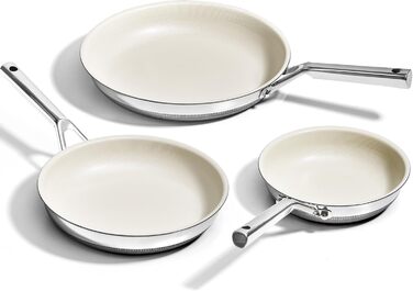 Набір антипригарних сковорідок Kitexpert Beige, титано-керамічне покриття, нержавіюча сталь, 3 шт. (20,3 см, 25,4 см)