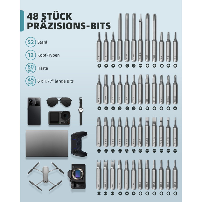 Мініатюрний електричний набір викруток DOINOW, прецизійний електричний викрутка з 48 бітами, LED-підсвічуванням, акумуляторний, для ремонту iPhone, ноутбуків, окулярів, годинників