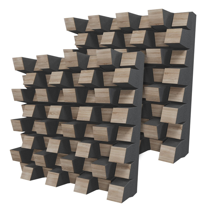 Набір акустичних диффузорів 2D для звукоізоляції та поглинання шуму, 50 x 50 см, колір Sonoma SIRIUS (150мм), 2 шт.