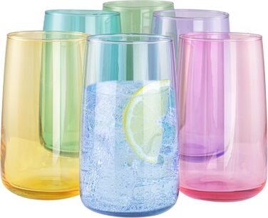 TREND FOR HOME Drinking Glasses Set 490 ml Colorful Colored Glasses Set of 6 Drinking Glasses Large Water Glasses Cocktail Glasses Soft Drink Tumblers | Penelope