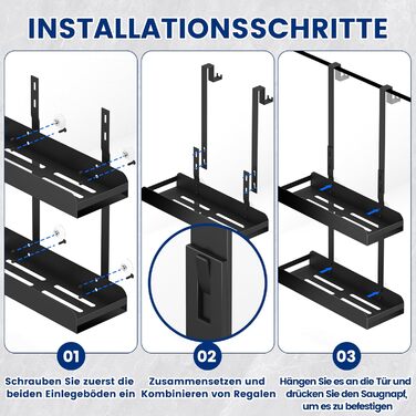 Настінна поличка для душу без свердління, чорна, з 4 гачками. Органайзер для шампуню та інших аксесуарів у ванну кімнату та кухню. Підходить для безрамкових скляних дверей.