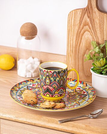 Набір чашок з порцеляни, керамічні чашки капучино/маг - посуд для 6 осіб, набір чашок для кави - богемний стиль (400мл)