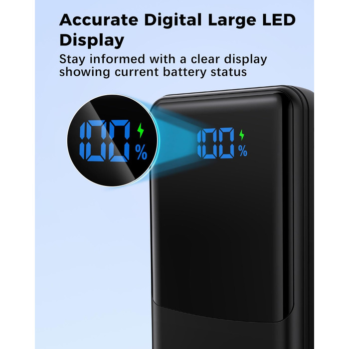 Power Bank Coblob 27000mAh з LED дисплеєм, 3 виходи, 2 входи, чорний