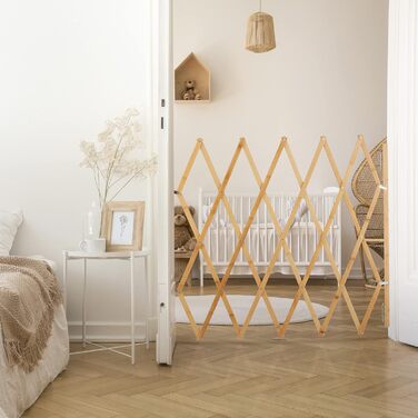 Захисне ґратка для собак Reaxdays: перегородка для дверей та сходів, розсувна, до 116,5 см, 82,5 см висота, натуральне дерево (XL)