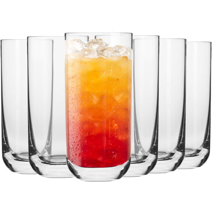 Krosno Long Drink Glasses, Water Glasses, Drinking Glasses | Set of 6 | 360 ML | Glamour Collection | Perfect for Home, Restaurants, and Parties | Dishwasher Safe