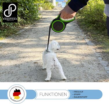 Рулетка для собак DOMOPRIMA, 3 розміри (S, M, L), 4 кольори (сірий, блакитний, зелений, рожевий) з відбиваючим ремінком. Зелена рулетка, розмір L