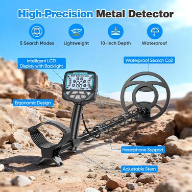 Металодетектор для дорослих та дітей, 5 режимів, професійний, пошук золота, IP68, вологостійкий, LCD дисплей, висока чутливість (GT965H)