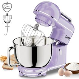 Кухонна машина Camic 2000W: планетарний міксер з чашею з нержавіючої сталі 7л, 10 швидкостями, набором насадок та захистом від бризок, світло-фіолетова