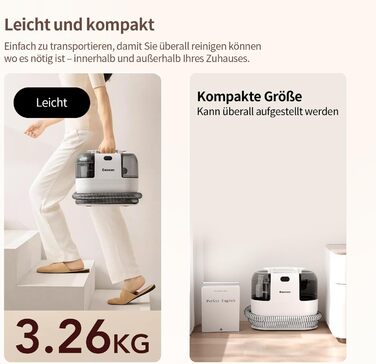 COCEAN Попиховий пилосос, мийка килимів, волого-сухий пилосос, 18Kpa для м'яких меблів, килимів, автосидінь та диванів, білий