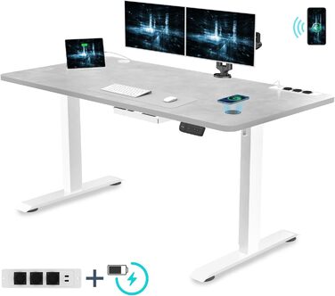 Електричний регульований стіл Devoko 160x80 см, сіро-сірий, з євро-розеткою, USB зарядкою, лотком для кабелів і пам’яттю висоти – письмовий комп’ютерний стіл