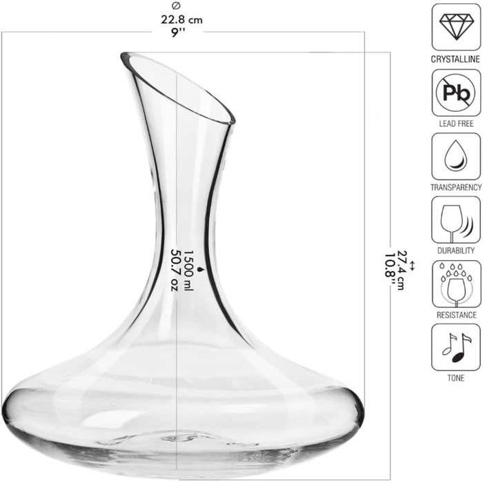 KROSNO Wine Decanter Wine Carafe | 1500 ML | Set of 1 | Avant-Garde Collection | Red Wine Decanter Decanting Carafe | Perfect for Home, Restaurants, and Parties