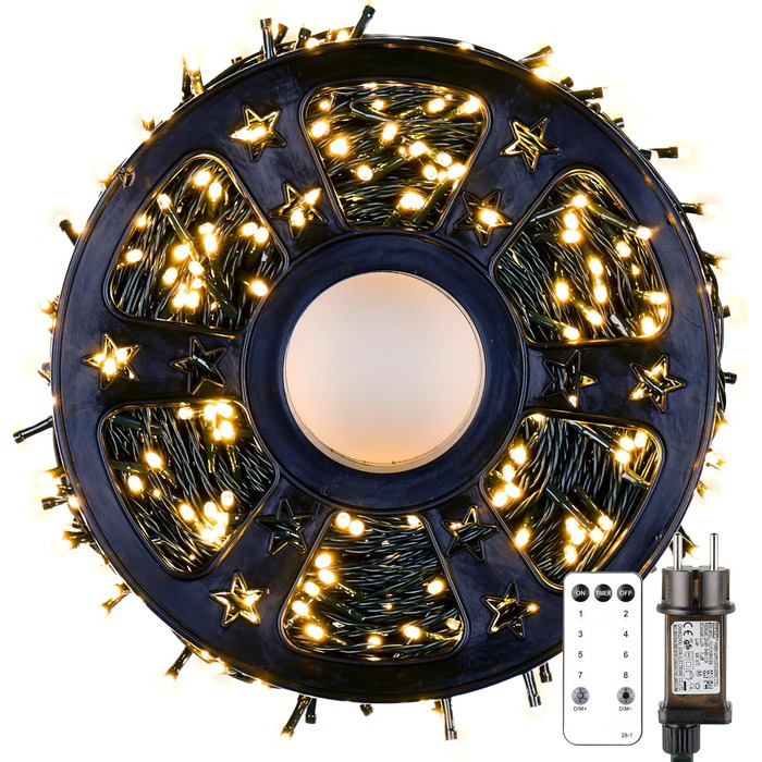 Ланцюжок прикрас MAGGIFT з 200 LED для прикраси внутрішніх та зовнішніх просторів. Вологостійкий гірлянда з таймером, диммуванням та пультом дистанційного керування. Підходить для прикраси ялинки та створення святкової атмосфери. Warmweiß (80 м)