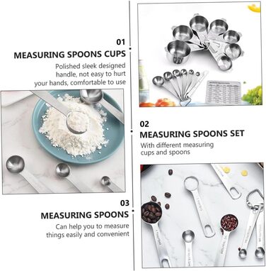 Stainless Steel Measuring Cup and Spoon Set with 7 Cups and 7 Spoons for Cooking and Baking