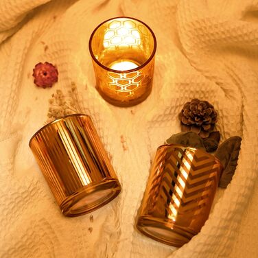 Toptime Tealight Holders, 12 Pieces, Glass Candle Holders for Table Decoration, Romantic Vintage Tealight Glasses with Embossed Dot Pattern, Small Tealight Glass for Wedding, Birthday, Christmas (Gold)